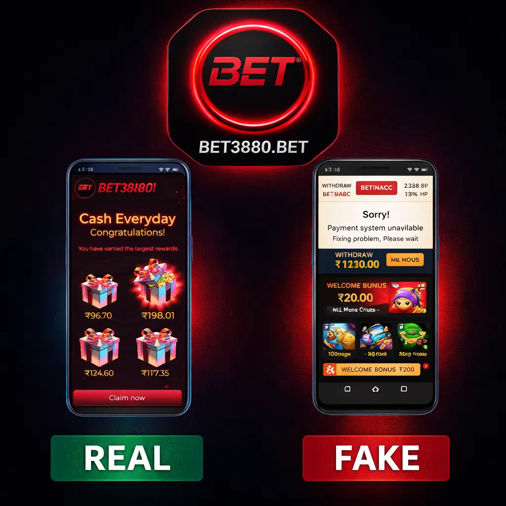 BET3880 GAME real hai ya fake comparison showing real daily cash rewards and fake app warning